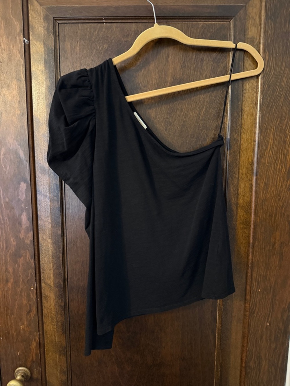 Nation LTD Black Asymmetric One-Shoulder Puff Sleeve Top